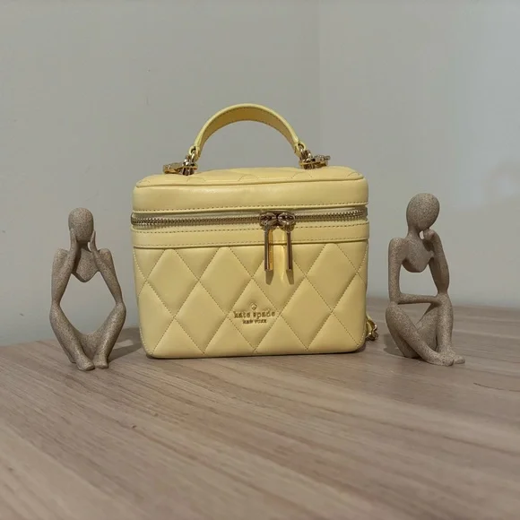 kate spade Quilted Leather Top-Handle Vanity Bag in Pale Yellow - Picture 1 of 9